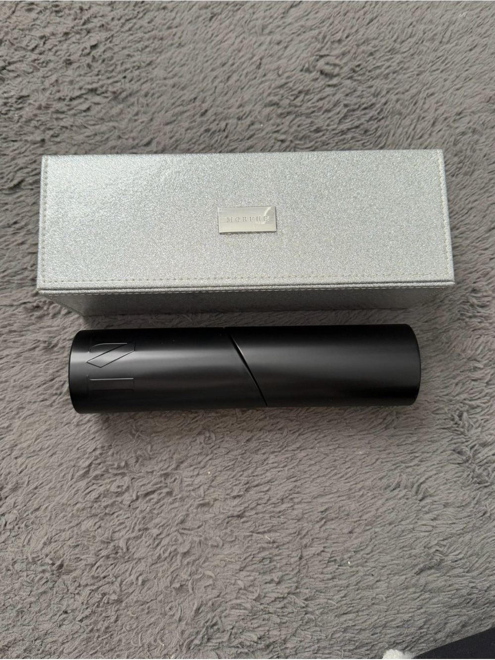 Morphe Black Cylindrical Phone Case with Silver Box